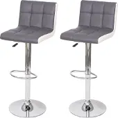 Mendler 2er-Set Barhocker HWC-G87, Tresenhocker Barstuhl, höhenverstellbar Kunstleder grau-weiß, Chromfuß