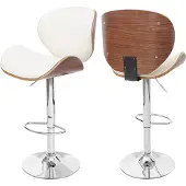 Mendler Barhocker Arklow, Barstuhl, Holz Bugholz Retro-Design Walnuss-Optik, Polster creme