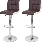 Mendler 2er-Set Barhocker HWC-G87, Tresenhocker Barstuhl, höhenverstellbar Kunstleder braun-weiß, Chromfuß
