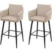 Mendler 2er-Set Barhocker HWC-H93, Barstuhl Tresenhocker, Fußablage Metall Kunstleder taupe-beige