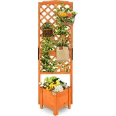 Coast Blumenkasten Hochbeet mit Rankgitter, Spalier & Drainageloch, Pflanzkasten Blumenkübel für Rankkasten, Kletterpflanzen Holz Orange