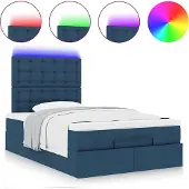 Syfax Ottoman-Bett mit Matratze & LEDs Blau 120x200 cm Stoff