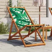 vidaXL "2026 Promotion" Strandstuhl Klappbar Blattmuster Massivholz Eukalyptus Stoff - Gartenstühle CC22323