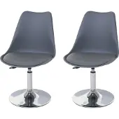 Mendler 2er-Set Esszimmerstuhl Vaasa T501, Stuhl Küchenstuhl, höhenverstellbar drehbar, Kunstleder dunkelgrau, Chromfuß