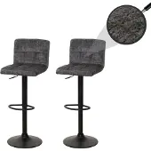 Mendler 2er-Set Barhocker MCW-G87, Tresenhocker Barstuhl, höhenverstellbar drehbar, Stoff Chenille (465g/m²) MVG dunkelgrau