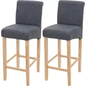 Mendler 2er-Set Barhocker HWC-C33, Barstuhl Tresenhocker, Holz dunkelgrau, helle Beine, Stoff/Textil