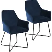 SVITA JOSIE Dining 2er Set Esszimmerstuhl Sessel Polsterstuhl Samt dunkelblau