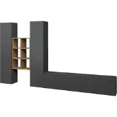 Dmora Wohnwand Emiliano 320x30x180 cm Schwarz 15 Fächer 3 Türen