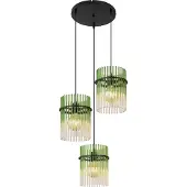 Globo Lighting Hängeleuchte Metall schwarz matt, Glasstäbe grün, klar verlaufend, Kabel PVC schwarz, Höhe kürzbar, ø: 470mm, H: 1400mm, exkl. 3x E27 60W 230V