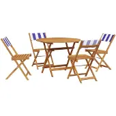 vidaXL 5-tlg. Garten-Essgruppe Stoff und Massivholz Blau und Weiß