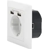 Digitus Sicherheits-Steckdose für Unterputzmontage mit 2 USB-Ports, 2x USB, Weiß, 250 V, 50 Hz, 5 V, 2,1 A