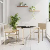 vidaXL Möbel 3-teiliges Garten Essgruppe Beige Poly Rattan - Gartenstühle 3365386