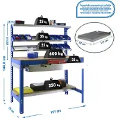 Simon Rack PROREGAL Werkbank BUFFALO mit Frontablage und Schubfach | HxBxT 84x150x76cm | Traglast 600kg | Blau