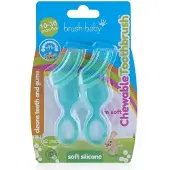 Brush-Baby Chewable Soft Toothbrush for Babies & Toddlers Stage 2 First Teeth Teething Suitable from 10-36 Months Gently Cleans Baby Teeth and Soothes Sore Gums Teal Color Pack of 2
