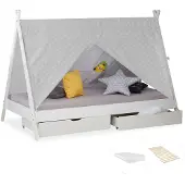 Homestyle4u Kinderbett 90x200 Hausbett Bettkasten mit Stauraum Matratze mit  Standard 100 mit  Standard 100 Tipi Holzbett