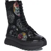 MACIEJKA Damen Stoffschuhe mit Schnürung und Reißverschluss, Plateau 6 cm Ferse, 5 cm vorne