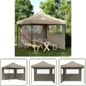 The Living Store Partyzelt Faltbar Pop-Up mit 2 Seitenteilen Taupe