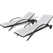 Syfax Sonnenliegen mit Tisch Poly Rattan Schwarz