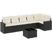 Super Merchant 7-tlg. Garten-Sofagarnitur mit Kissen Schwarz Poly Rattan