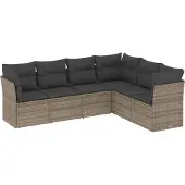 vidaXL 6-tlg. Garten-Sofagarnitur mit Kissen Grau Poly Rattan