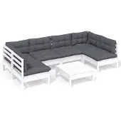 vidaXL 7-tlg. Garten-Lounge-Set mit Kissen Weiß Kiefer Massivholz
