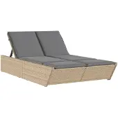 Syfax Doppel-Sonnenliege mit Auflagen Beige Poly Rattan