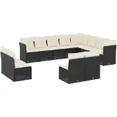 vidaXL 12-tlg. Garten-Sofagarnitur mit Kissen Schwarz Poly Rattan