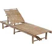 Syfax Garten-Sonnenliege, verstellbare Rückenlehne, Bambus, inklusive beiger Auflage, 200 x 65 x 30-87 cm