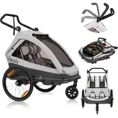 Lionelo Kinderanhänger Cama 2-in-1 Produkt Fahrradanhänger und Kinderwagen, das Produkt wächst mit dem Kind bis zum Alter von 6 Jahren - Grau