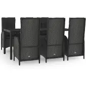 vidaXL 7-tlg. Garten-Essgruppe mit Kissen Schwarz und Grau Poly Rattan