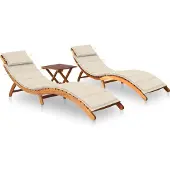 Syfax Sonnenliegen 2 Stk. mit Tisch und Auflagen Massivholz Akazie