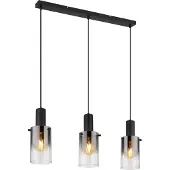 Globo Lighting Hängeleuchte Metall schwarz matt, Glas rauchfarben, klar verlaufend, Kabel PVC schwarz, Höhe kürzbar, LxBxH: 725x125x1500mm, exkl. 3x E27 40W 230V