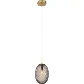 Globo Lighting Hängeleuchte Metall goldfarben matt, Glas rauchfarben, Kabel Textil schwarz, Höhe kürzbar, ø: 150mm, H: 1200mm, exkl. 1x E14 40W 230V