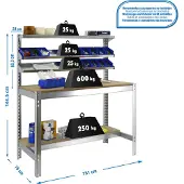 Simonwork (bancos De Trabajo) PROREGAL Werkbank BUFFALO mit Frontablage | HxBxT 84x150x76cm | Traglast 600kg | Verzinkt