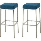 CLP 2er Set Barhocker Montreal Stoff gepolsterte Sitze und Gestelle mit Fußstützen blau Gestell Farbe edelstahl