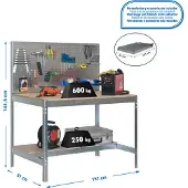 Simon Rack PROREGAL Werkbank BUFFALO mit Werkzeugwand | HxBxT 84x150x61cm | Traglast 600kg | Verzinkt