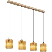 Nowa Hängeleuchte Metall goldfarben antik, Acryldekor amber, Kabel PVC schwarz, Höhe kürzbar, LxBxH: 870x120x1330mm, exkl. 4x E14 40W 230V