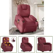 The Living Store Massagesessel mit Aufstehhilfe Weinrot Stoff