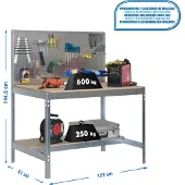 Simonwork (bancos De Trabajo) PROREGAL Werkbank BUFFALO mit Werkzeugwand | HxBxT 84x120x61cm | Traglast 600kg | Verzinkt