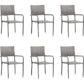 vidaXL Garten-Essstühle 6 Stk. Stapelbar Grau Polyrattan - Gartenstühle 318703