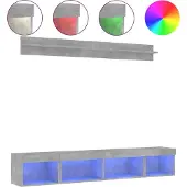 Syfax 5-tlg. Wohnwand mit LED-Beleuchtung Betongrau Holzwerkstoff
