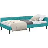 vidaXL Eckbettgestell mit Kopfteil Türkis 90 cm x 200 cm Samt