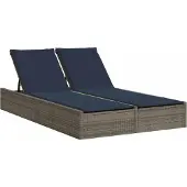 Syfax Doppelte Sonnenliege mit Kissen Grau Poly Rattan