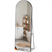 Floordirekt Ganzkörperspiegel, 161 x 52 cm, Schwarzer Standspiegel mit gewölbten Aluminiumrahmen, Freistehend & Wandmontage, Madison