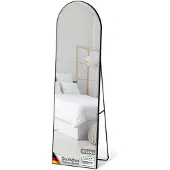 Floordirekt Ganzkörperspiegel, 147 x 44 cm, Schwarzer Standspiegel mit gewölbten Aluminiumrahmen, Freistehend & Wandmontage, Madison