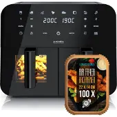 Arendo Heißluftfritteuse XXL, Doppelkammer, Dual Zone, Airfryer 9L mit Backpapier, Sichtfenster mit Beleuchtung, 8 Programme, Touchscreen, 3D Umluftsystem