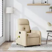 vidaXL Möbel Massage-Relaxsessel, cremefarbener Stoff - Fernseh- & Relaxsessel 3206939