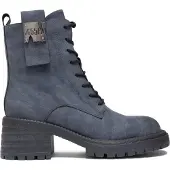 Artiker Stahlblaue Echtleder Schnürschuhe mit klobigem Absatz und Trappersohle, 6,5 cm Absatzhöhe