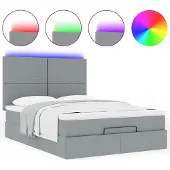 Syfax Ottoman-Bett mit Matratze & LEDs Hellgrau 140x190 cm Stoff