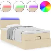 Syfax Ottoman-Bett mit Matratze & LEDs Creme 100x200 cm Stoff